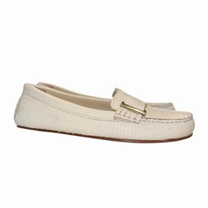 Delman Women's White Renna Lizard-Embossed Ornament Loafer Shoes Size 38 US 7.5